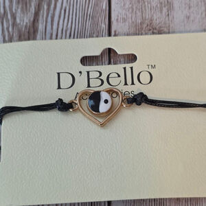 D'Bello Women's Bracelet Adjustable Black Gold Heart Yin Yang